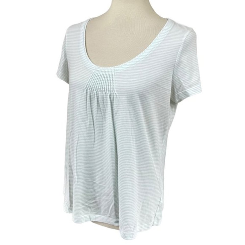 Talbots Women's Light Green Striped Semi Sheer Short‎ Sleeve Shirt Top Blouse M